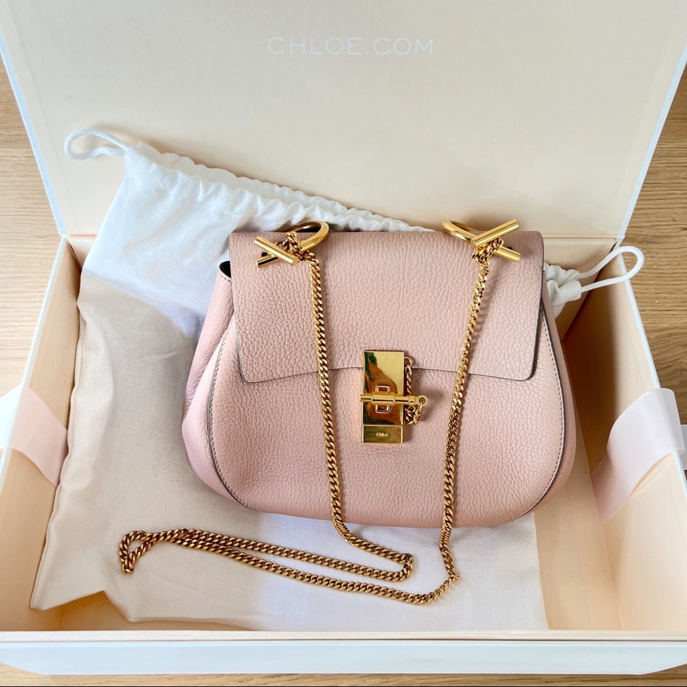 Chloé Drew Mini Light Pink Leather Cross Body Bag